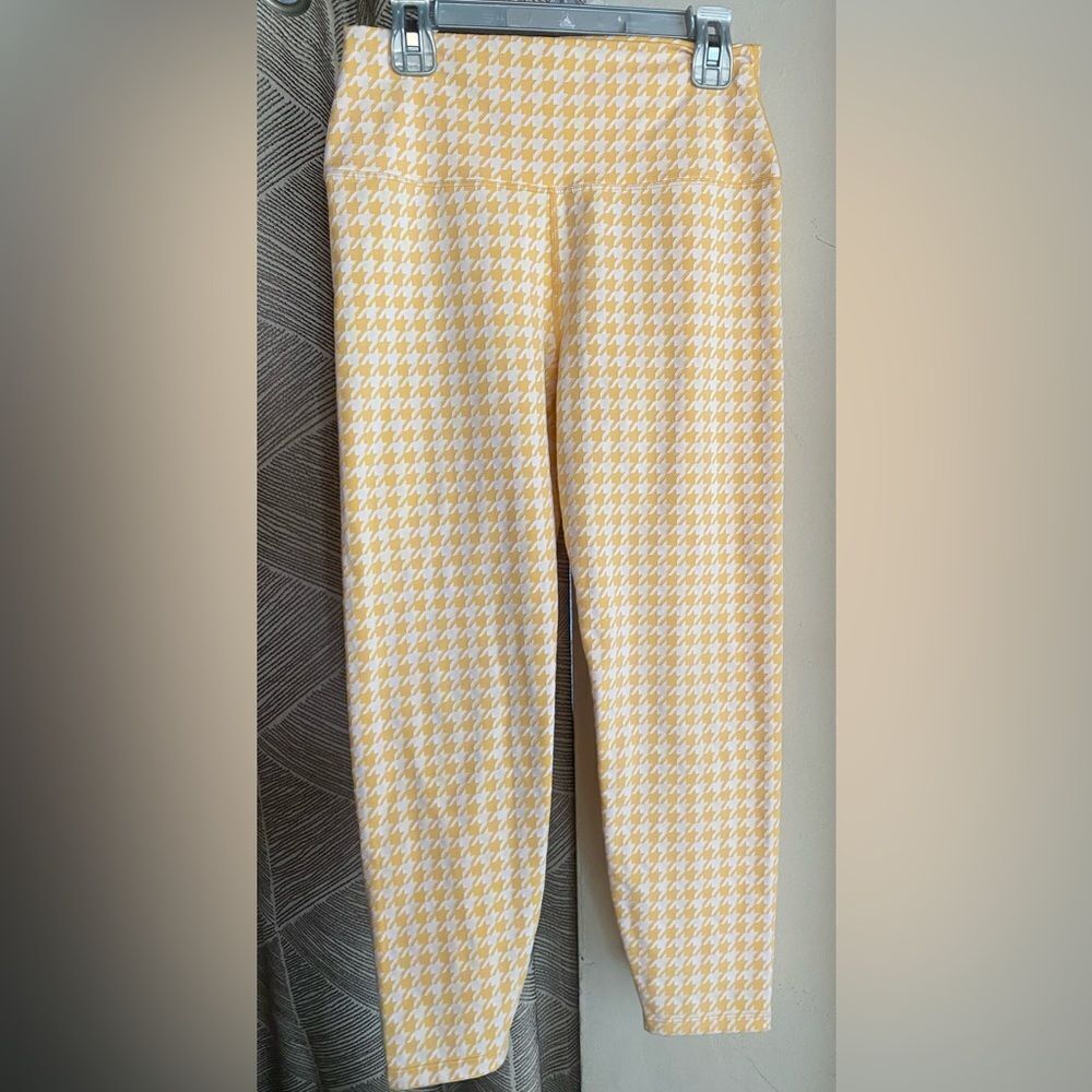 CARBON38 Houndstooth Jacquard 7/8 Leggings Pale Apricot/Yellow/White Size M